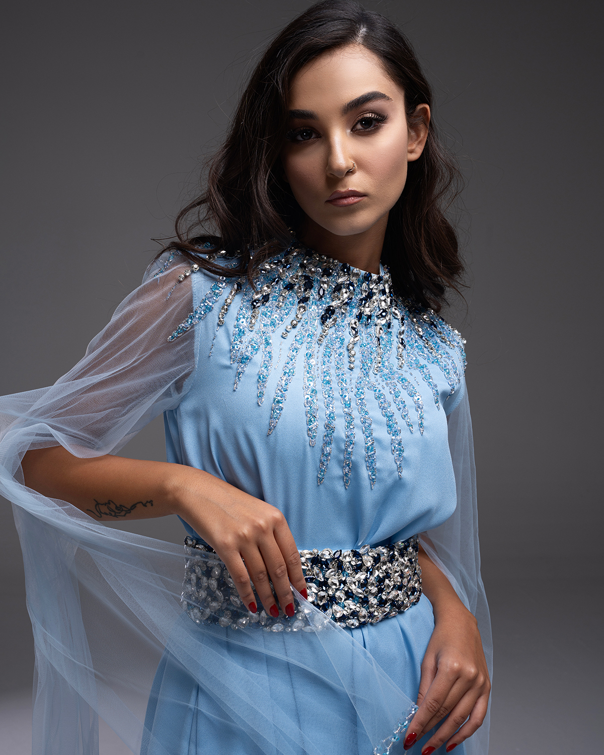 selene maxi tiered 3d dress in blue Elliatt Selene Maxi Dress – TrenLend main image 1